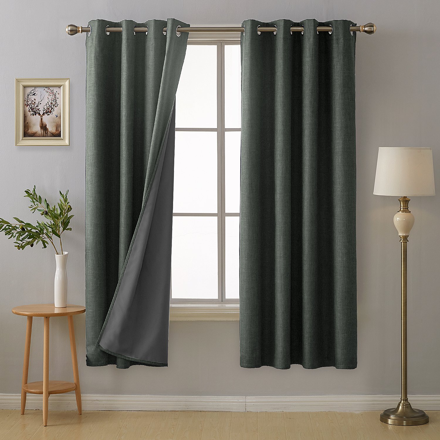 Deconovo Total Blackout Curtains Faux Linen Thermal Insulated Eyelet Curtains for Living Room Bedroom with Energy Saving Coating Dark Grey W46 x L72 One Pair