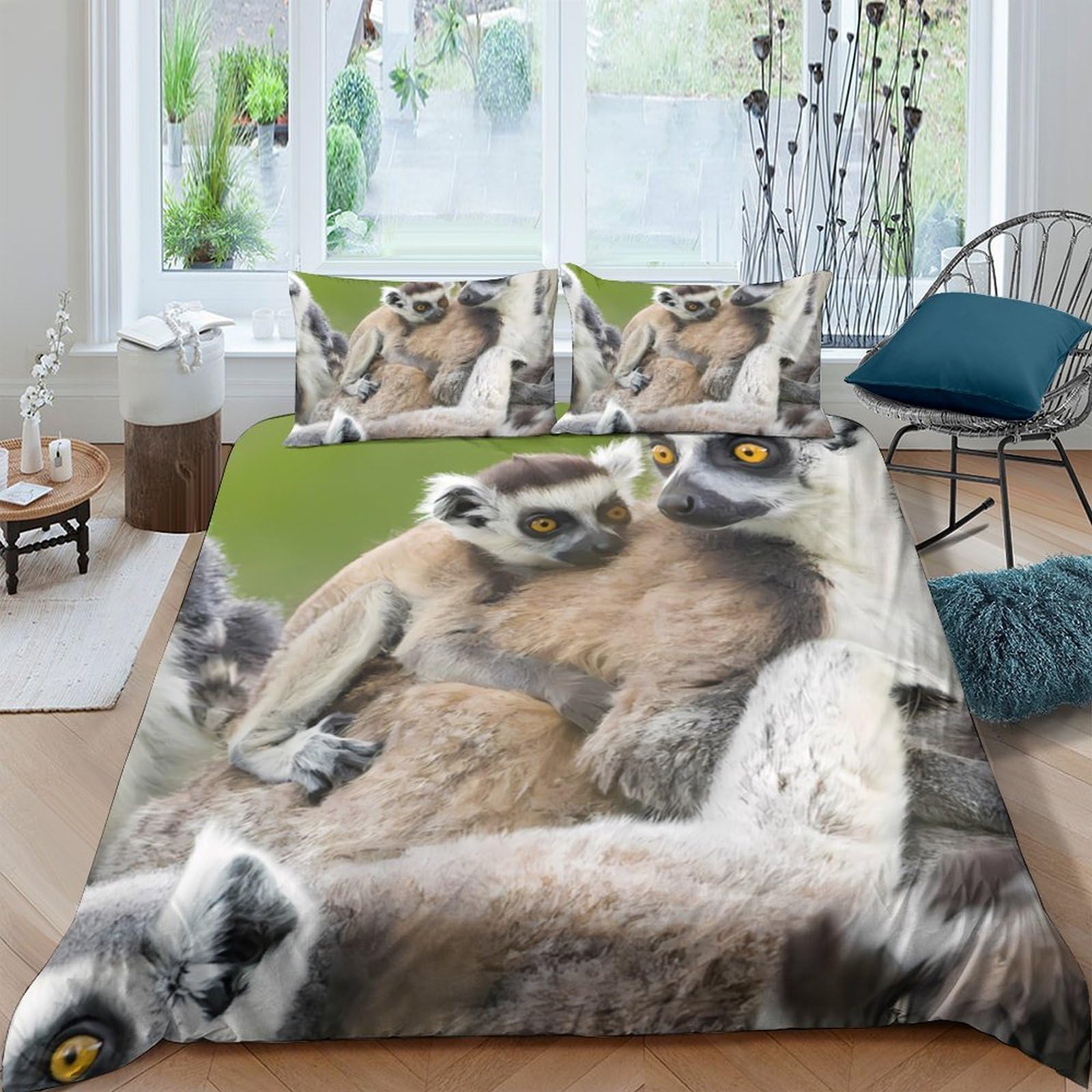 Ctjqhvkz Style-4 3D Printed Lemur Family Fitted Sheet Microfiber Soft Breathable Wildlife Bed Cover For Bedroom Dorm Guest Room Decor Single（135X200cm）