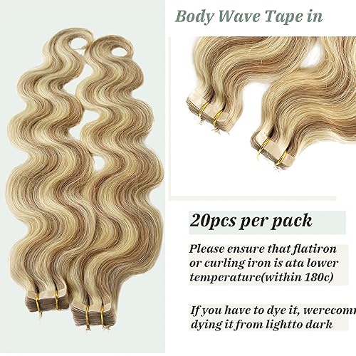 Miniatura 5 de Extensiones de cabello humano Remy rizado con cinta, extensiones de cabello humano #12 marrón dorado a rubio #613 balayage, 1.41 oz20 unidades,