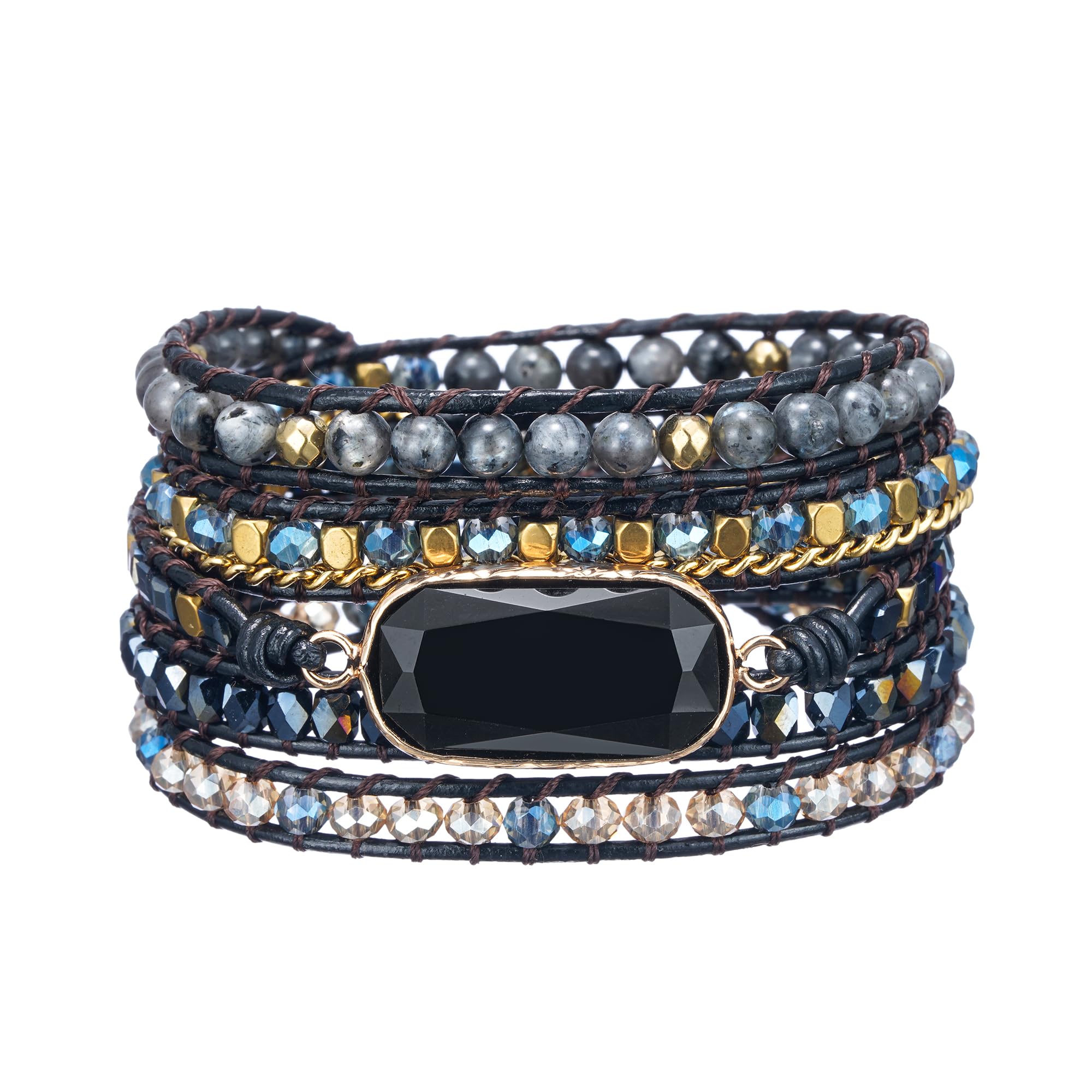 Plumiss Women Boho Handmade Natural Stone Crystal Leather Bead Wrap Bracelets Collection