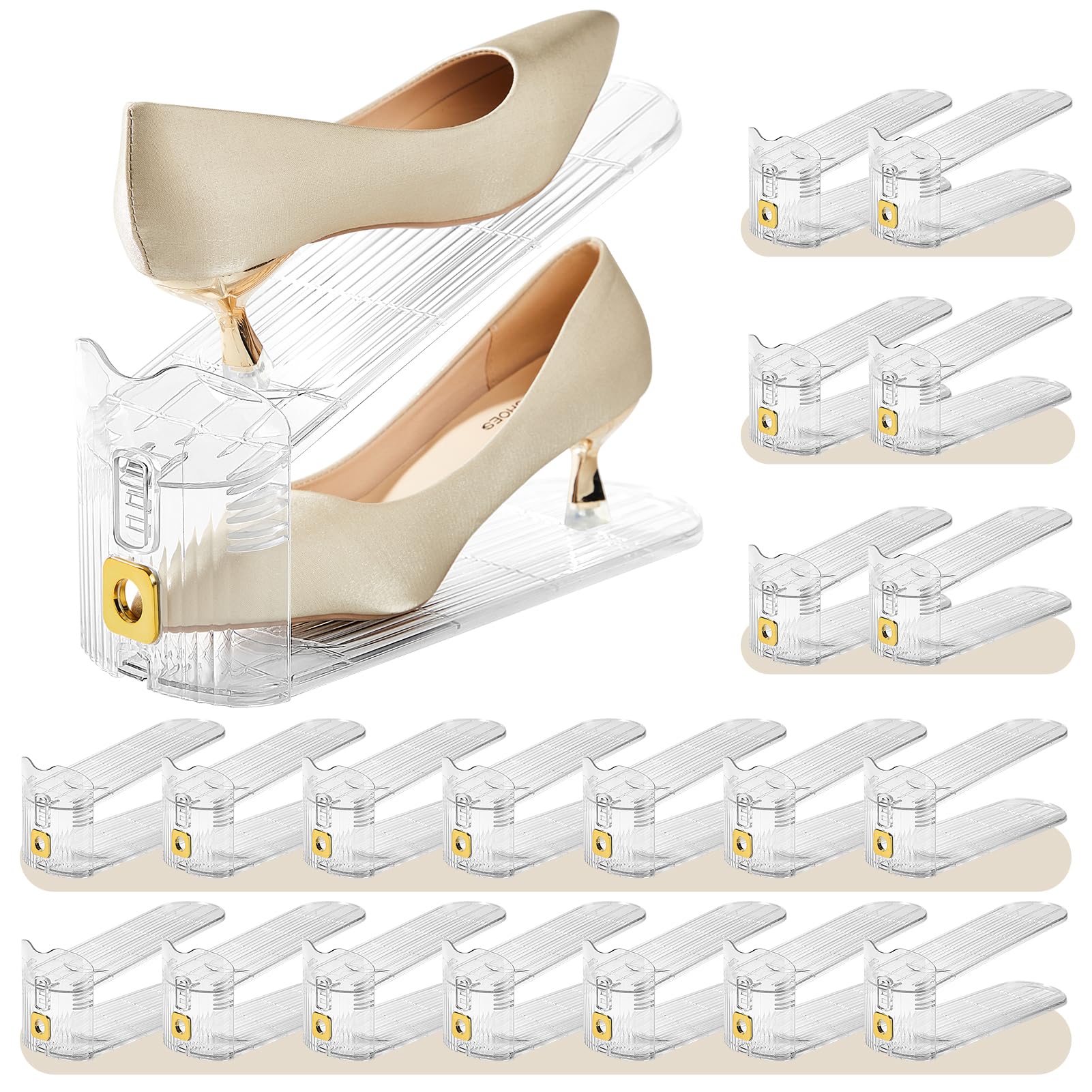 20 Pack Shoe Slots Organizer,Adjustable Shoe Stackers for a Pair of Shoes Double Deck Shoe Rack Holder for Closet