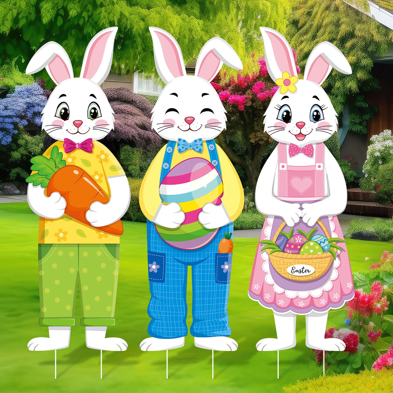 Umigy 3 Pcs Easter Yard Sign Bunny Outdoor Sign with Stakes 32 x 10 Inch Easter Bunny Lawn Decor Easter Yard Decor Easter Lawn Decor for Home Pathway Walkway Decor-image-48