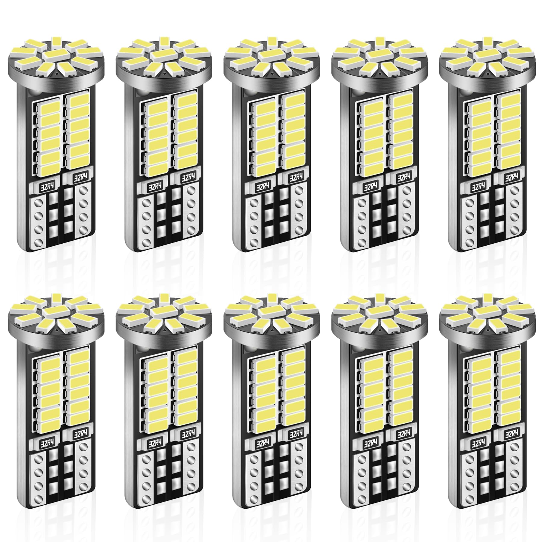 10 Pieces 194 LED Bulb Super Bright 6500K T10 168 2825 W5W 34-SMD 3014 Chipsets Replacement Bulbs for Car Trunk Interior Dome Map Door Dash Courtesy License Plate Lights - Xenon White
