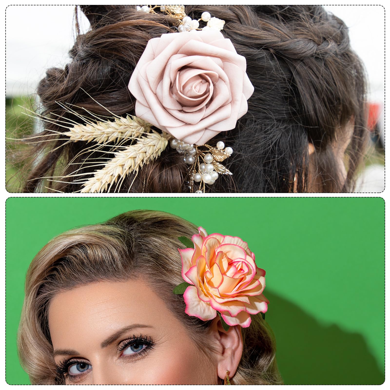 QUARKZMAN 5 Pz Fermagli per Capelli con Fiore di Rosa, Forcine per Capelli con Fiore da 4 Pollici, Spilla a Fiore per Accessori per Capelli da Donna, Bianco Rosa