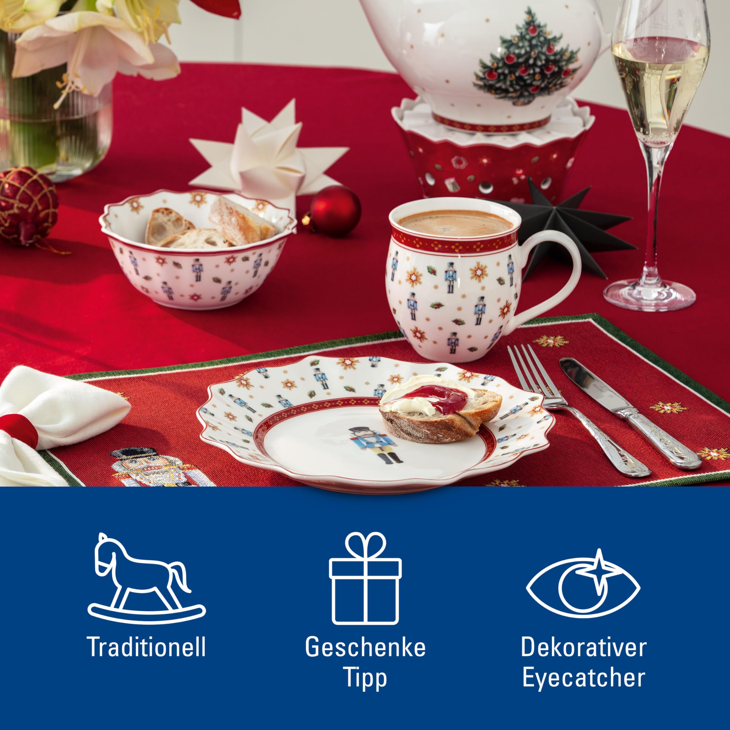 Villeroy & Boch - Toy's Delight Jubiläums-Teller Set 4 Teilig Bunt, Weihnachten, Teller Set für 4 Personen, Essteller, Frühstücksteller, Weihnachtsmotiv, Weihnachtsgeschirr, Premium Porzellan