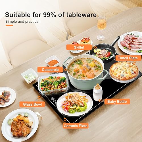 Miniatura 2 de Bandeja eléctrica de calentamiento de calor, calentador de superficie completa de 20 x 15 pulgadas con termostato, pantalla digital, soporte de 104