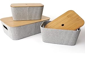LA JOLIE MUSE Set of 3 Felt Storage Bins with Bamboo Lids