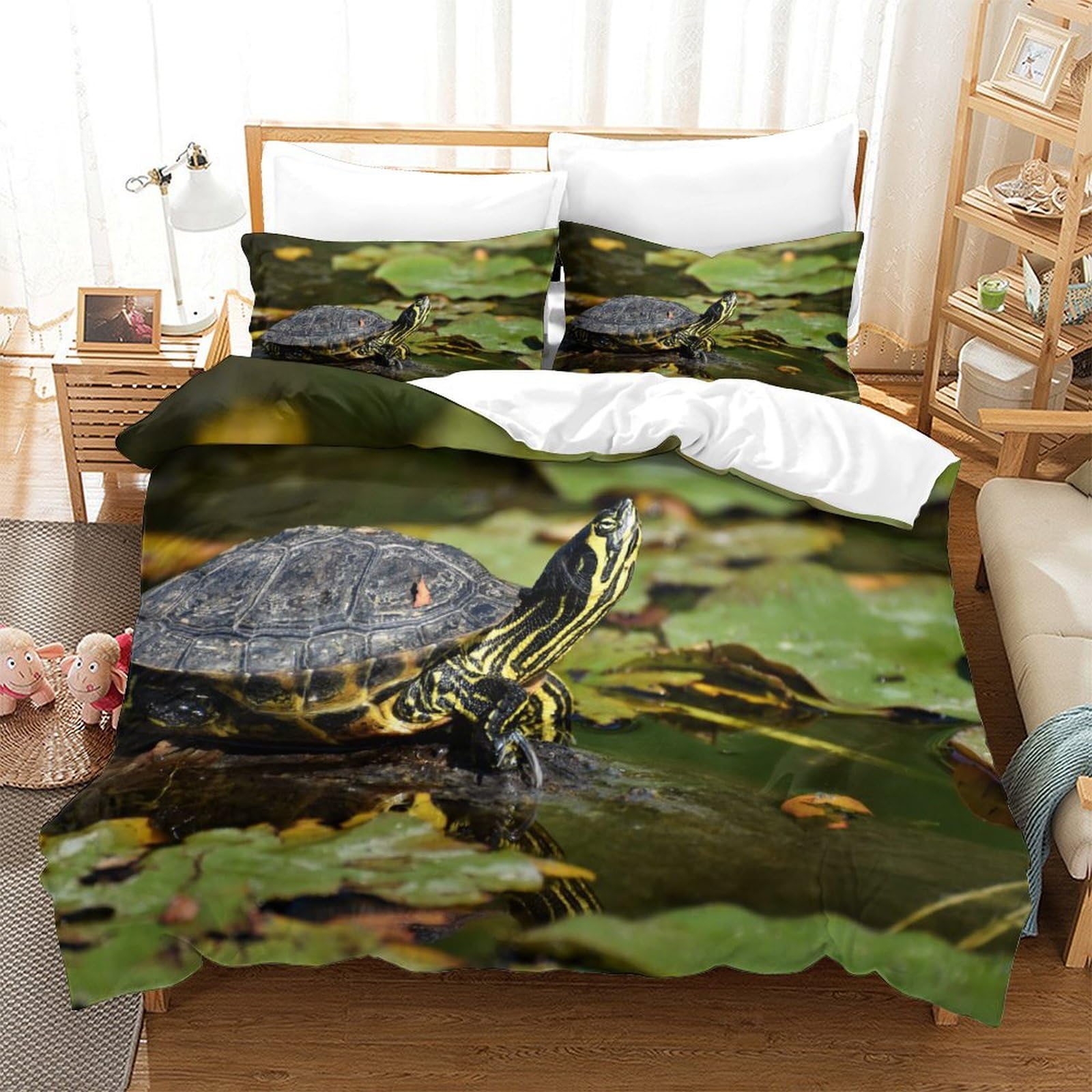P1s9u7w5y Sea Turtle-4 Nature Print 3D Printed Turtle Duvet Cover Set 3Pcs Microfiber Lake Bedding Set King（220X240cm）