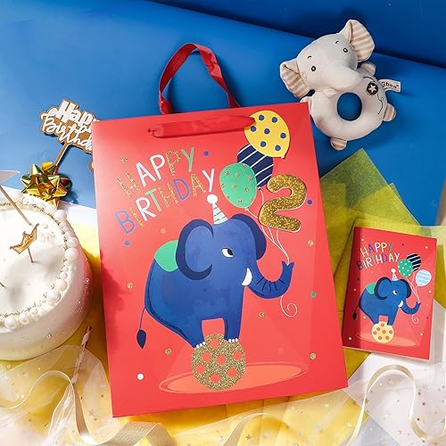 Miniatura 2 de Loveinside Bolsa de regalo de elefante de segundo cumpleaños con papel de seda, etiqueta de regalo y tarjeta de felicitación para fiestas, baby
