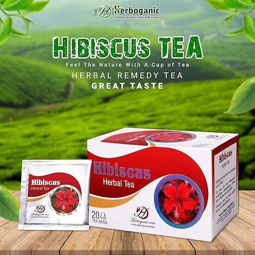 Miniatura 2 de HERBOGANIC Té de hierbas de hibisco - Digestión y apoyo inmunológico  Mezcla refrescante y deliciosa  Ingredientes naturales  20 bolsas de té