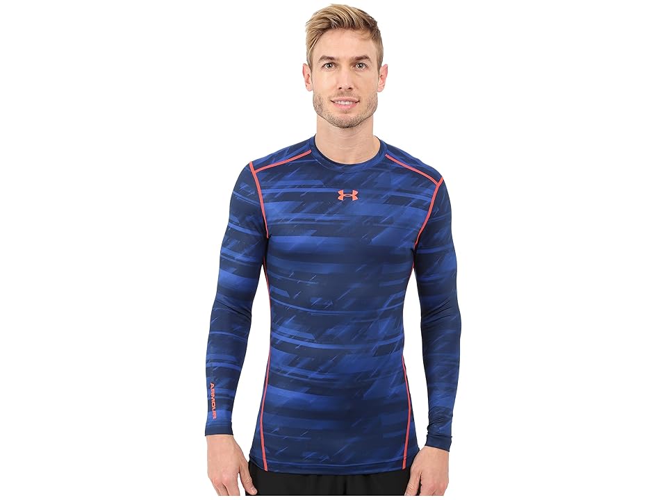 

Under Armour UA Coldgear(r) Armour(r) Printed Compression Crew (Academy/Bolt Orange) Men's Long Sleeve Pullover, Blue