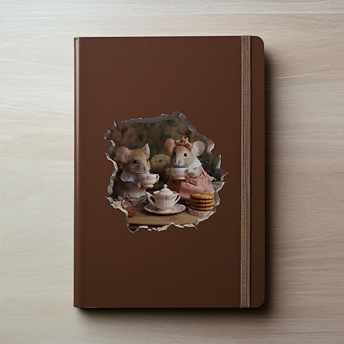 Miniatura 3 de Tea Time - Calcomanía de pared con agujero de ratón y ratones con efecto 3D, calcomanía de vinilo extraíble para habitaciones de niños y decoración