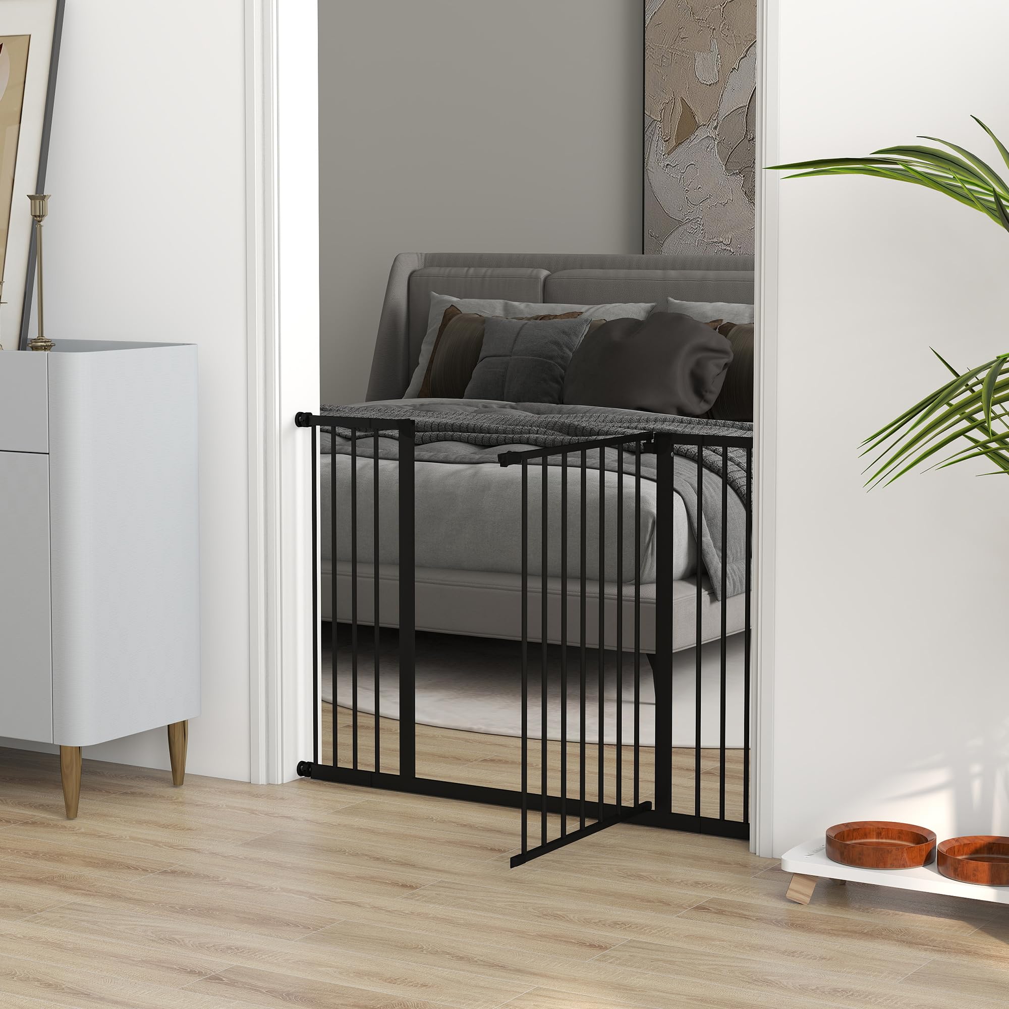 PawHut Barrière de sécurité longueur réglable 76-82 / 86-97 / 101-107 cm hauteur 76 cm sans perçage métal plastique noir