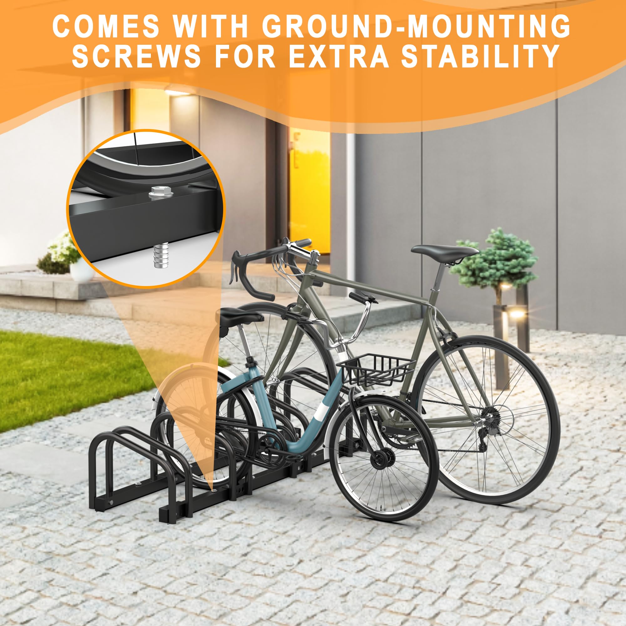 Ultrawall Bike Storage Rack for Garage, 4 Bikes Floor Bike Stand, Bicycle Parking Holder Stand for Indoor/Outdoor, Fit 22-28" Wheel Tire Width 2.1"