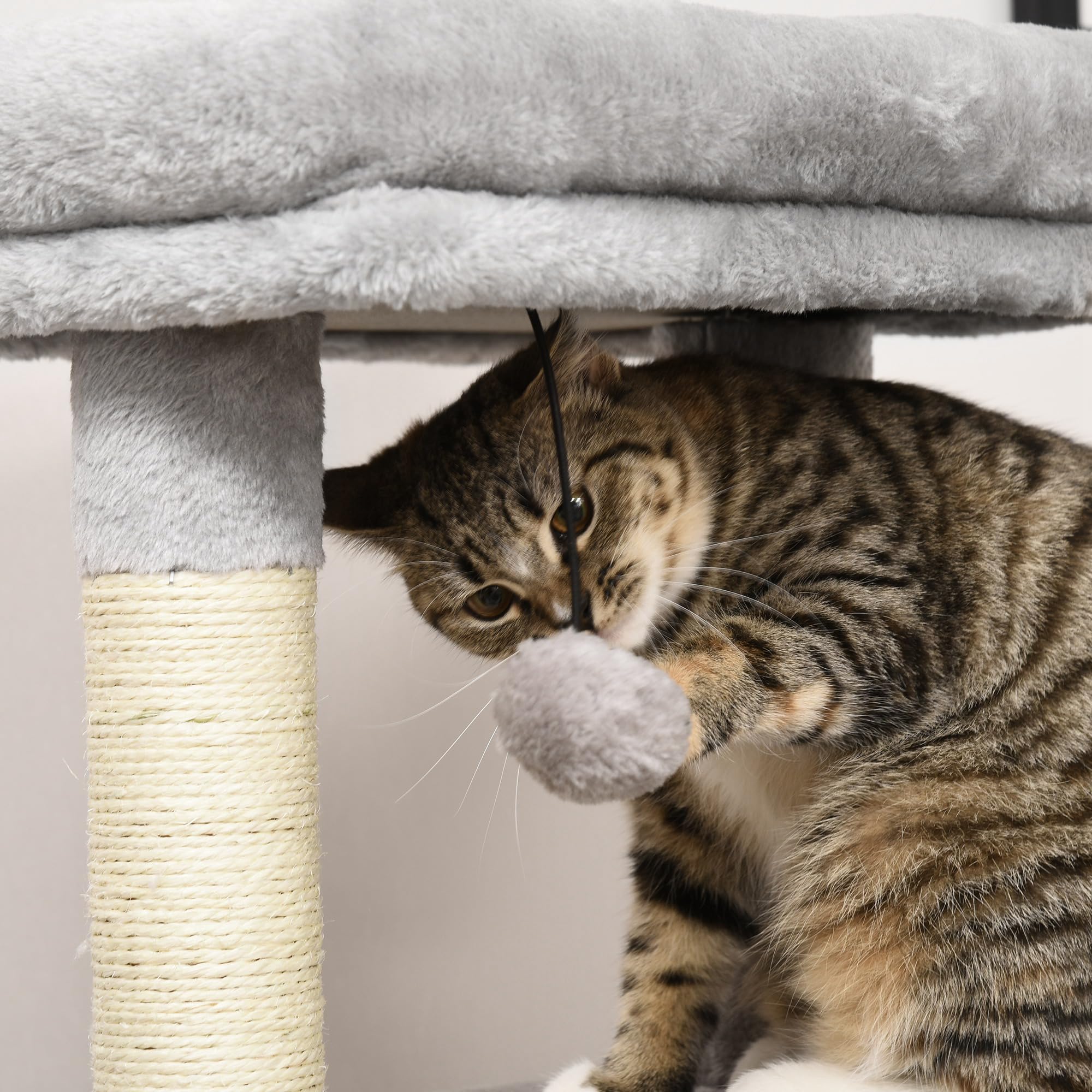 PawHut Arbre à Chat Arbre à Grimper griffoir Massage pour Chat Centre d'activités avec Niche et Plates-Formes Hauteur 85 cm Gris Clair | pour Chat, Centre d'Activités, avec Niche et Plates-Formes