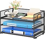 Subekyu 3 Tier Letter Tray Paper Organizer with Handle, 1 PC Sliding Tray, White Metal Mesh Desk File Folder Paper Sorter Organizer for Home Office School Desk Supplies Organization Storage
