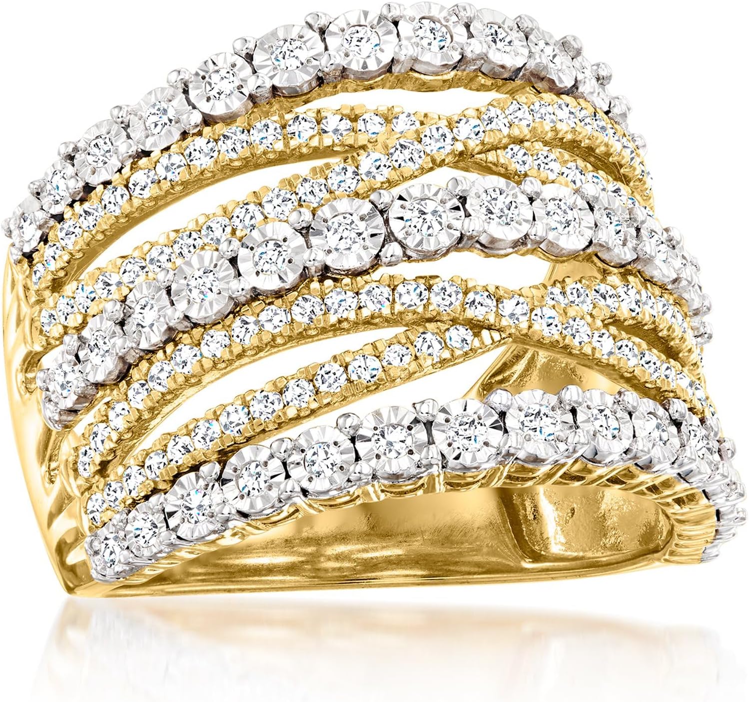 Ross-Simons 1.00 ct. t.w. Diamond Multi-Row Ring in 18kt Gold Over Sterling