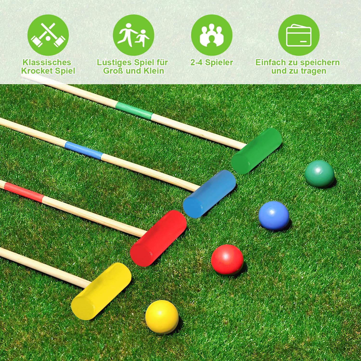 Daromigo Krocket Spiel Erwachsene Kinder Outdoor Spiele für Kinder 2-4 Spieler Holzspielzeug Crocket Set mit Tasche Outdoor Gesellschaftsspiel Garten