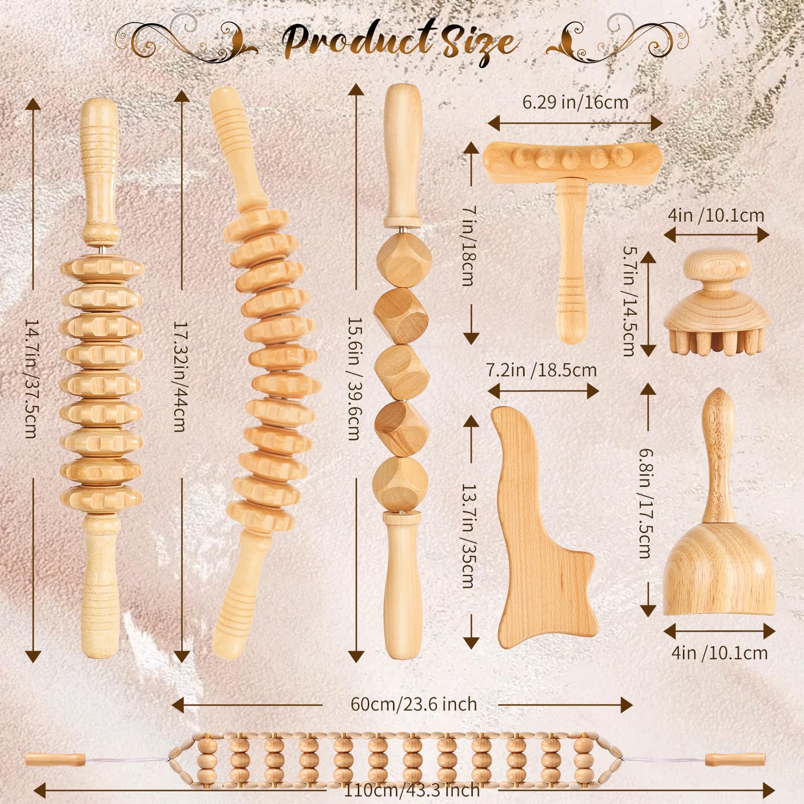 Yofuly Lot de 8 rouleaux de massage professionnels pour thérapie en bois, pour sculpter le corps, drainage lymphatique, soulagement des douleurs musculaires, anti-cellulite