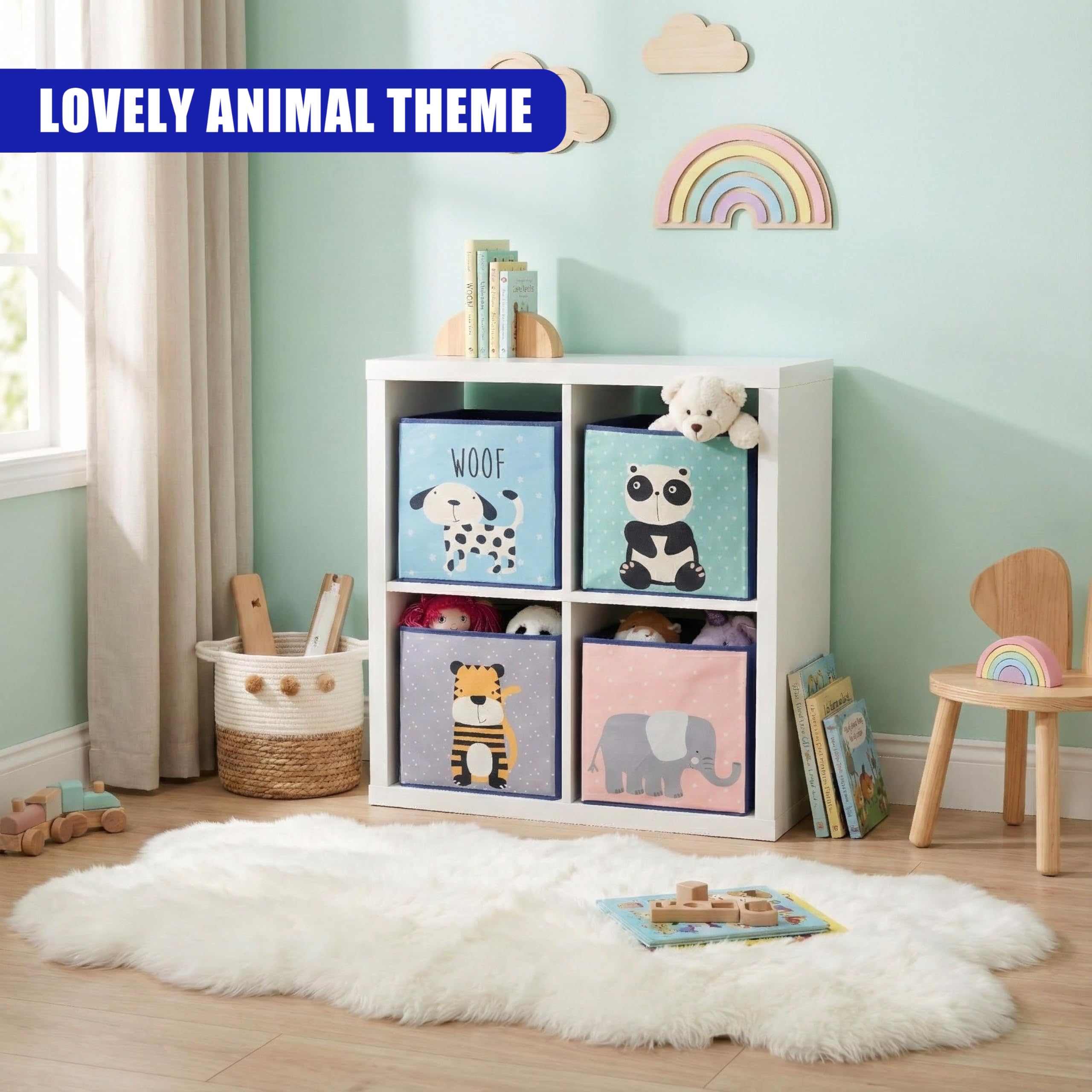 4 Stück Tierdesign Aufbewahrungsboxen Faltbare Spielzeugtruhe Kinderzimmer Organizer Körbe Aufbewahrungswürfel Behälter