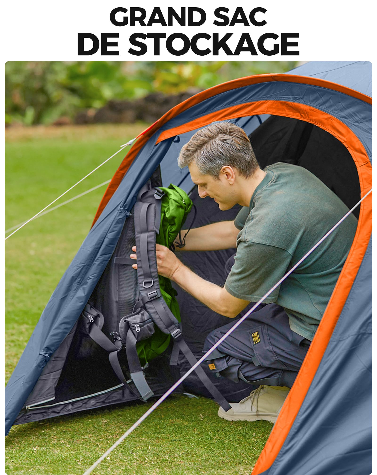 KingCamp Tente de Camping 3 à 4 Personnes avec Auvent, Imperméable 3000 mm | Tente Double Couche avec Fenêtres PVC,Port E, Vestibule de Rangement, Montage Rapide en 10 Min pour Festival, Week-end,Jardin