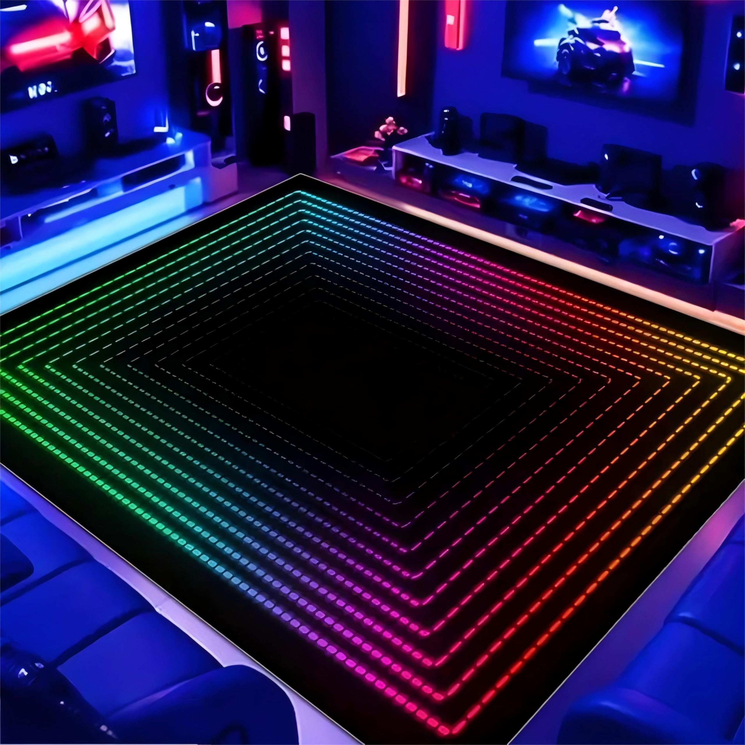 Kuluoits Illusion Rug for Living Room,140x200cm, 3D Geometric Red Green Gradient Soft Rugs, Cool Abstract Play Rugs for Children and Teenagers Room Decoration, Machine Washable Play Mat for Entrance