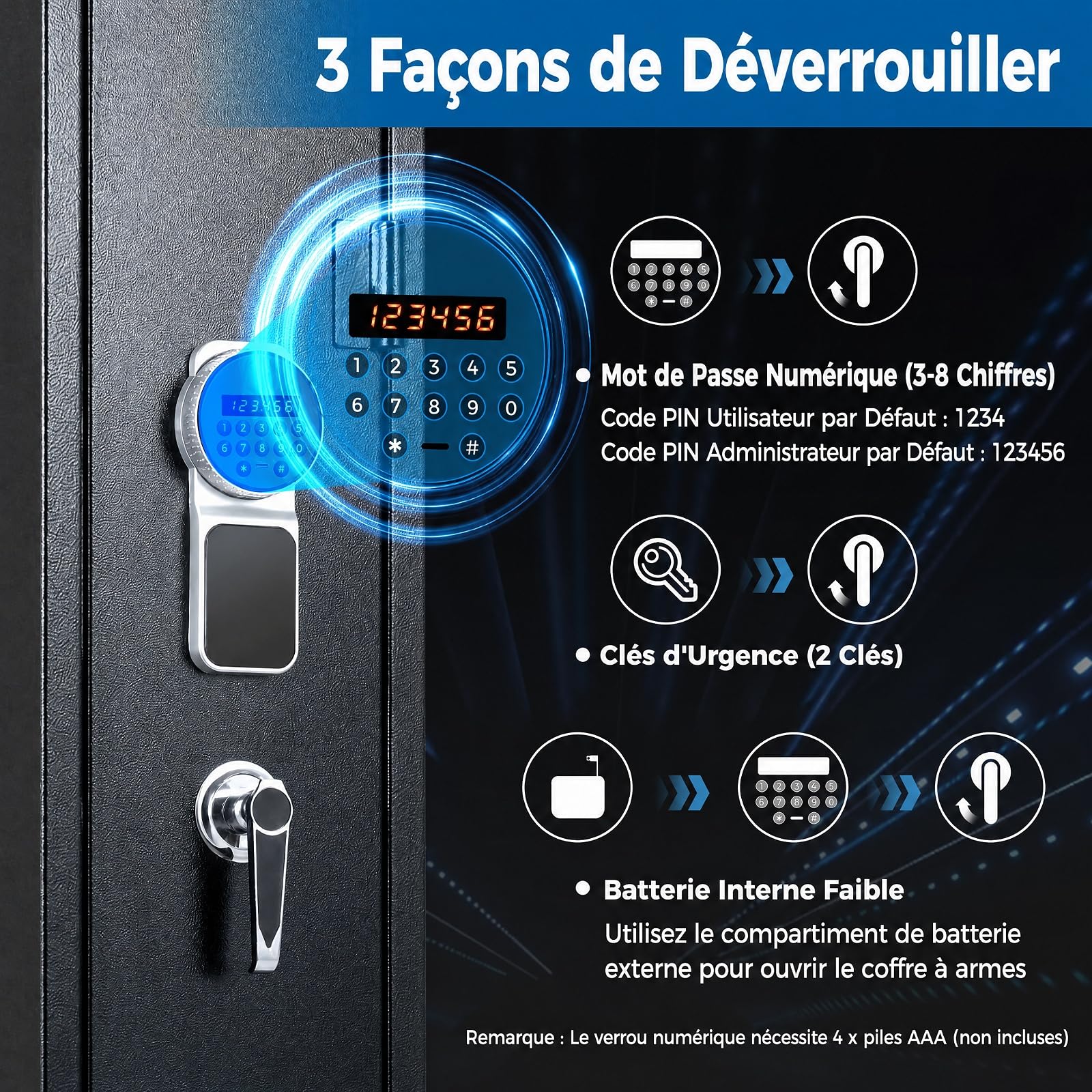 COSTWAY Armoire à Armes pour 8 Fusils, Coffre-Fort 2 Façons de Verrouillage | par Clavier Numérique et Clés, Fonction d'Alerte, Armoire à 8 Fusils, pour Fusils et Pistolets Domestiques, 25 x 22 x 132 cm