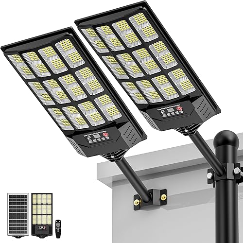 Farolas solares impermeables para exteriores, 48000 lúmenes, luz de inundación gran angular de 320, luz LED de estacionamiento solar con sensor de