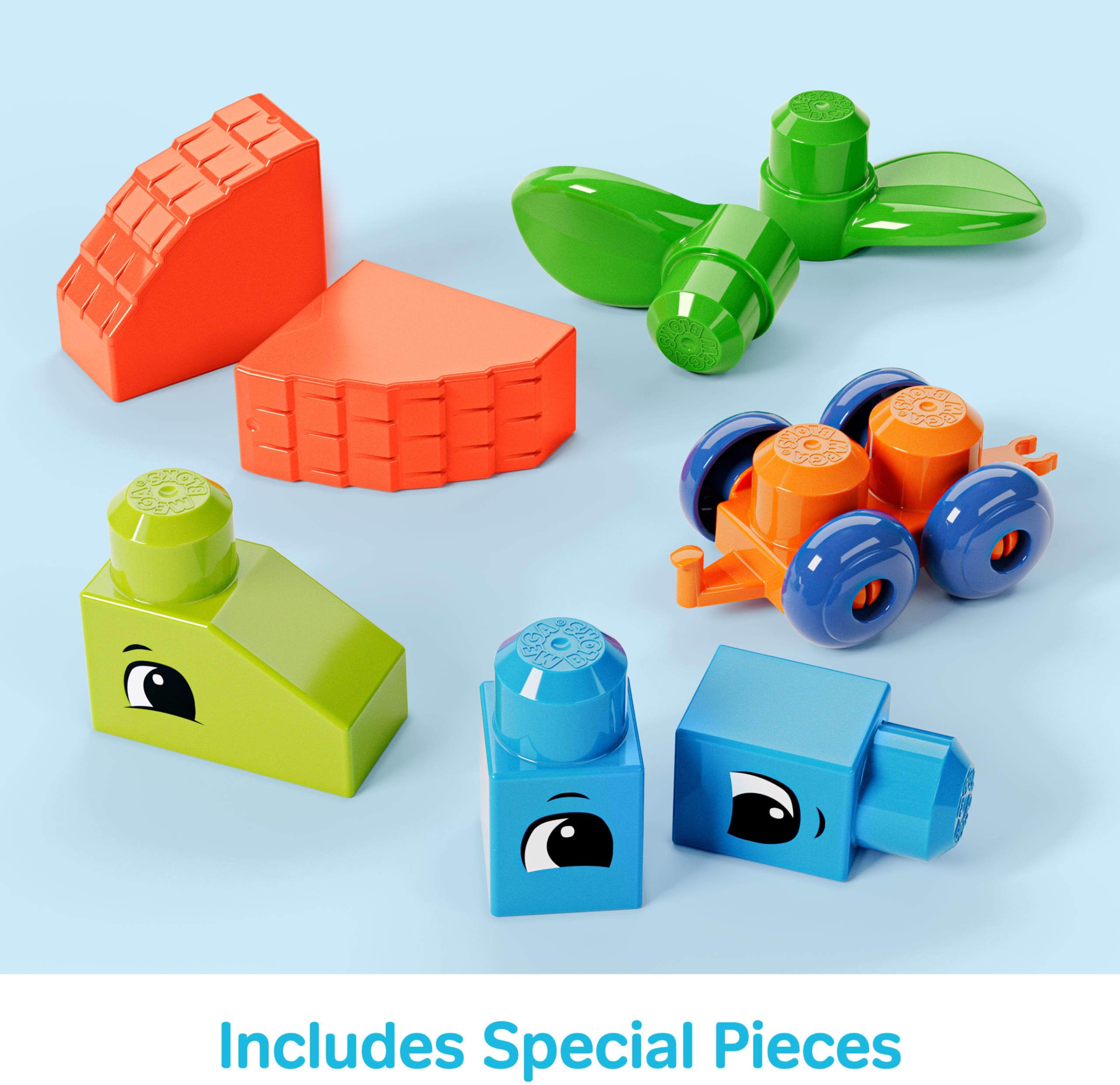 Mega Bloks First Builders Sacca Eco Grande, Blocchi per Bimbi | 150 pezzi, blocchi speciali, base con ruote, sacca inclusa, bimbi 1+ anni, per costruzioni facili, HHM96
