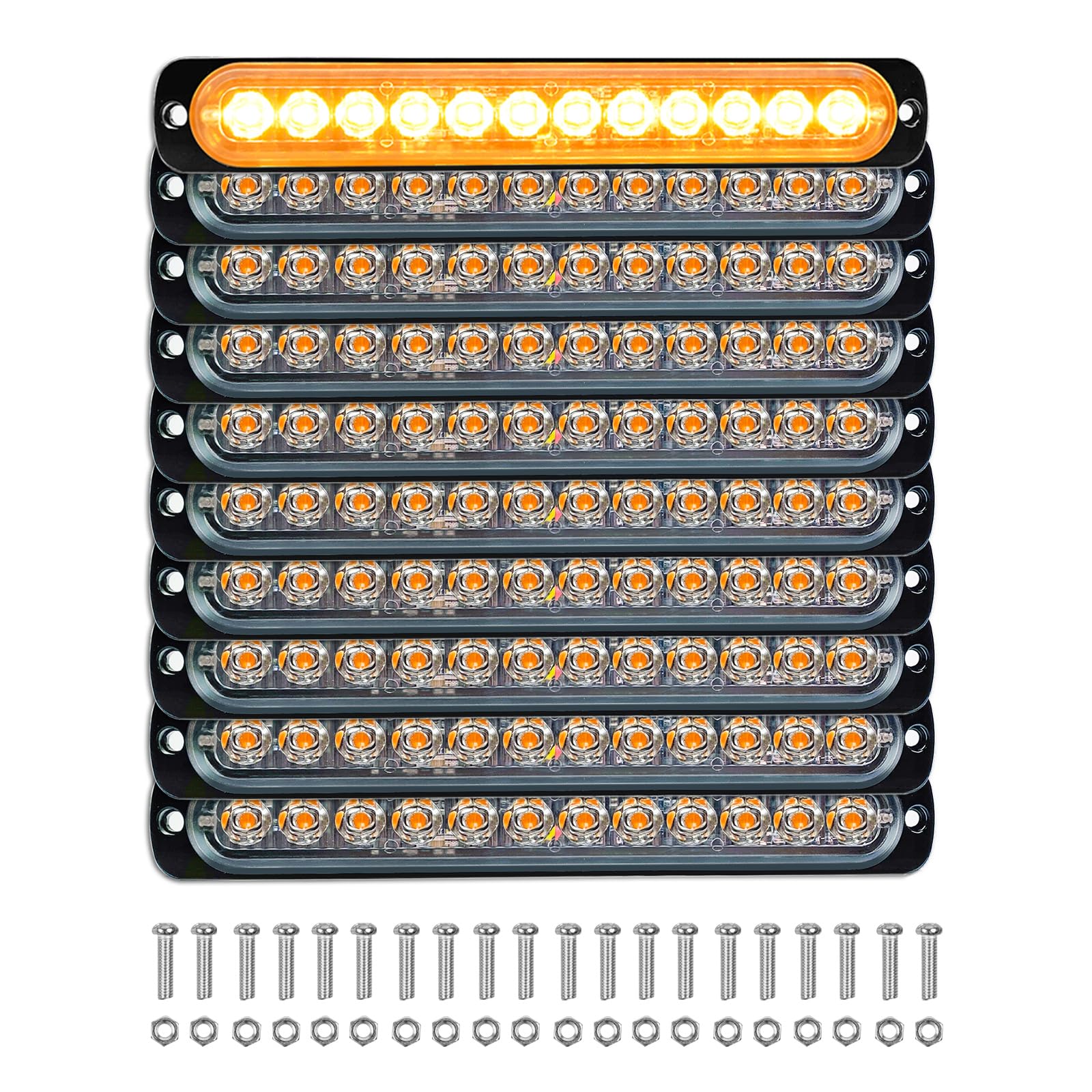 PICAA 10 piezas Luces de Advertencia de Emergencia de Color Ámbar de 12 LED, Barra de Luz Estroboscópica Intermitente Peligro 12V 24V para Coche Offroad Camión
