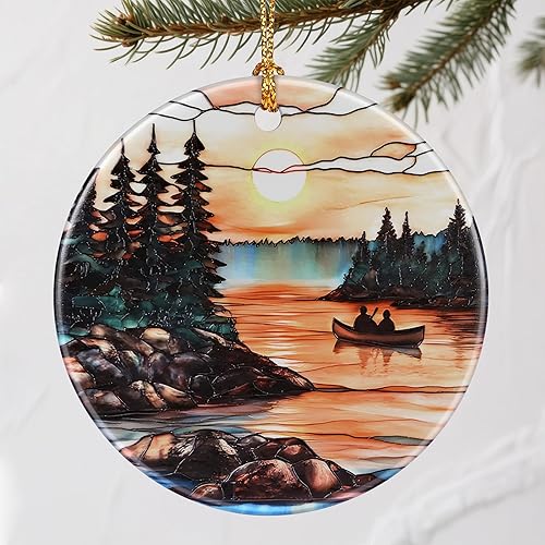 Serene Mountain Sunset Adornos de Navidad decoraciones para árbol de Navidad y adornos navideños, regalos navideños, ideas de regalo para amigos,