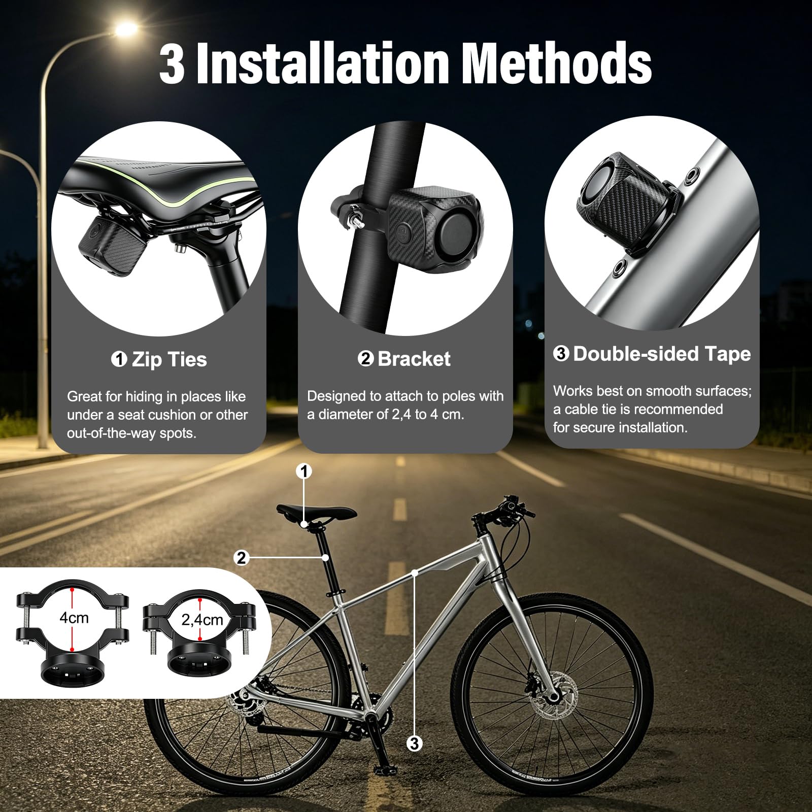 NineLeaf Zwei-Wege-Fahrradalarm mit Fernbedienung 4PK | USB-C wiederaufladbar, 121dB Fahrrad-Alarm mit Vibrations-Diebstahlschutz für Fahrrad und Motorrad IP65wasserdicht
