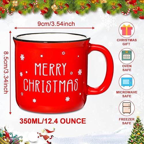 Miniatura 2 de ZOIIWA Juego de 6 tazas de café de Navidad con cinta roja a cuadros para fiestas de vacaciones, tazas de cerámica para regalo de Navidad, decoración