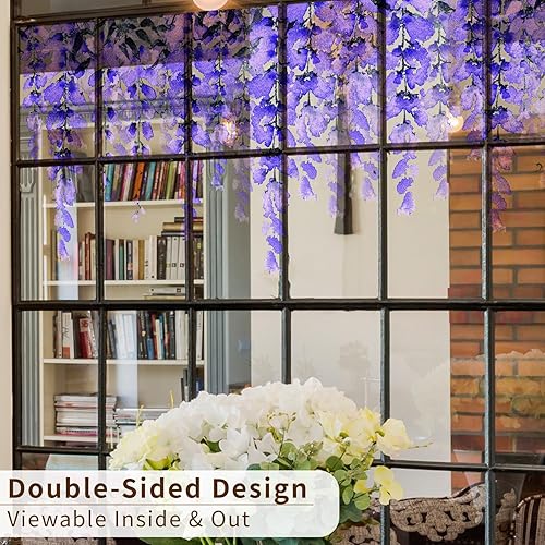 Miniatura 9 de Adhesivo de acuarela floral para ventana, adhesivo estático, calcomanías de ventana de doble cara manchadas para decoración de puertas de ventanas