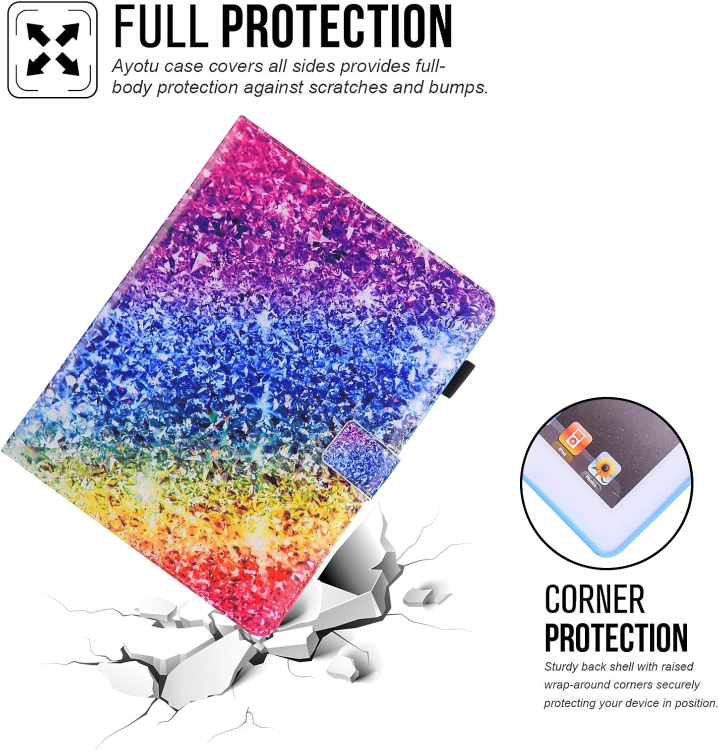 iPad Case, iPad 2/3/4 Case, Dteck Multi-Angle Viewing Folio Protective Cover with Auto Sleep Wake Smart Protective Wallet Cover for Apple iPad 2, iPad 3 & iPad 4th Generation, Colorful Diamond