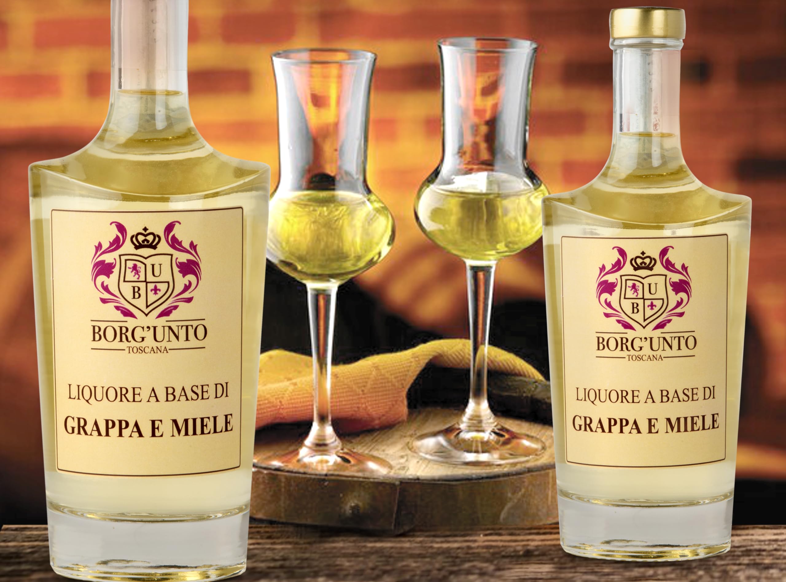 Borgunto® Liquore al Miele su Base Grappa 50cl - Digestivo Artigianale di Grappa Chianti Classico e Miele Millefiori Toscano (6pz)