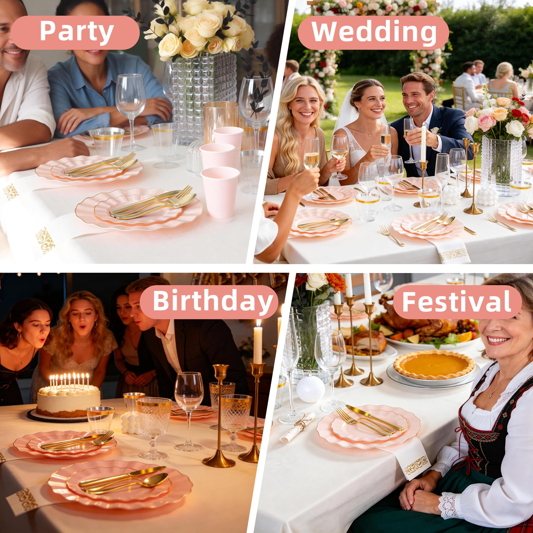 Pink Dinnerware Set - 175 Piece Party Plates -6