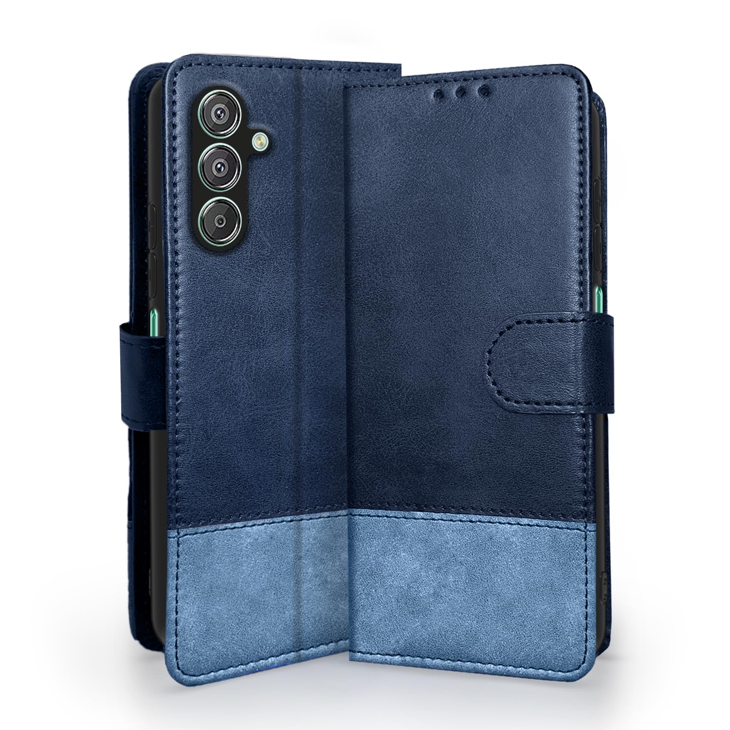 Pikkme Flip Cover | Dual-Tone PU Leather Finish | Wallet Style & Stand | Magnetic Flip Case for Samsung Galaxy F15 5G / M15 5G / M15 Prime 5G (Navy & Light Blue) Pikkme Flip Cover | Dual-Tone PU Leather Finish | Wallet Style & Stand | Magnetic Flip Case for Samsung Galaxy F15 5G / M15 5G / M15 Prime 5G (Navy & Light Blue)