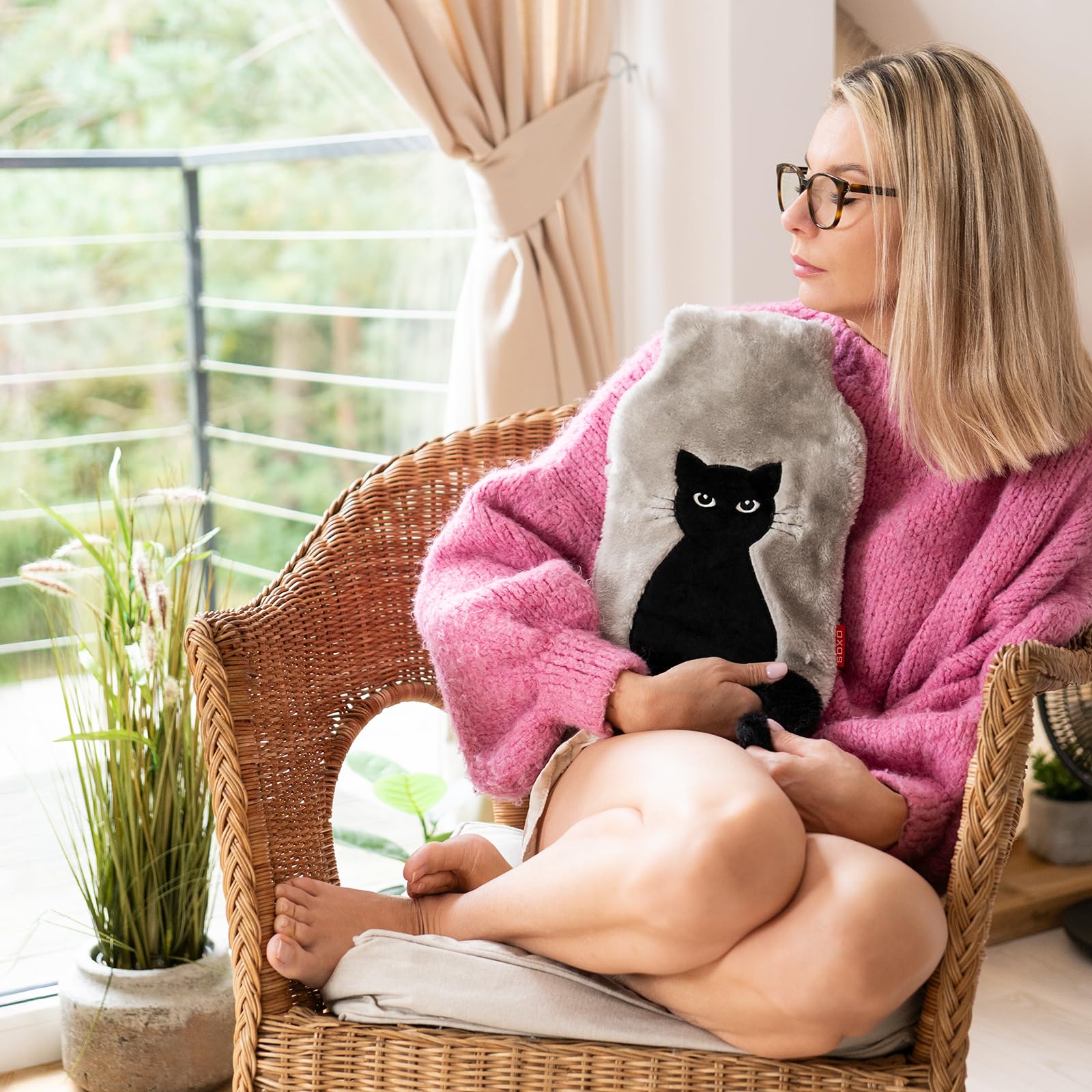soxo Bouillotte Eau Chaude Cadeau Pour Bebe Peluche Bouillote Anti Colique Enfant Bouillotes Chat Queue