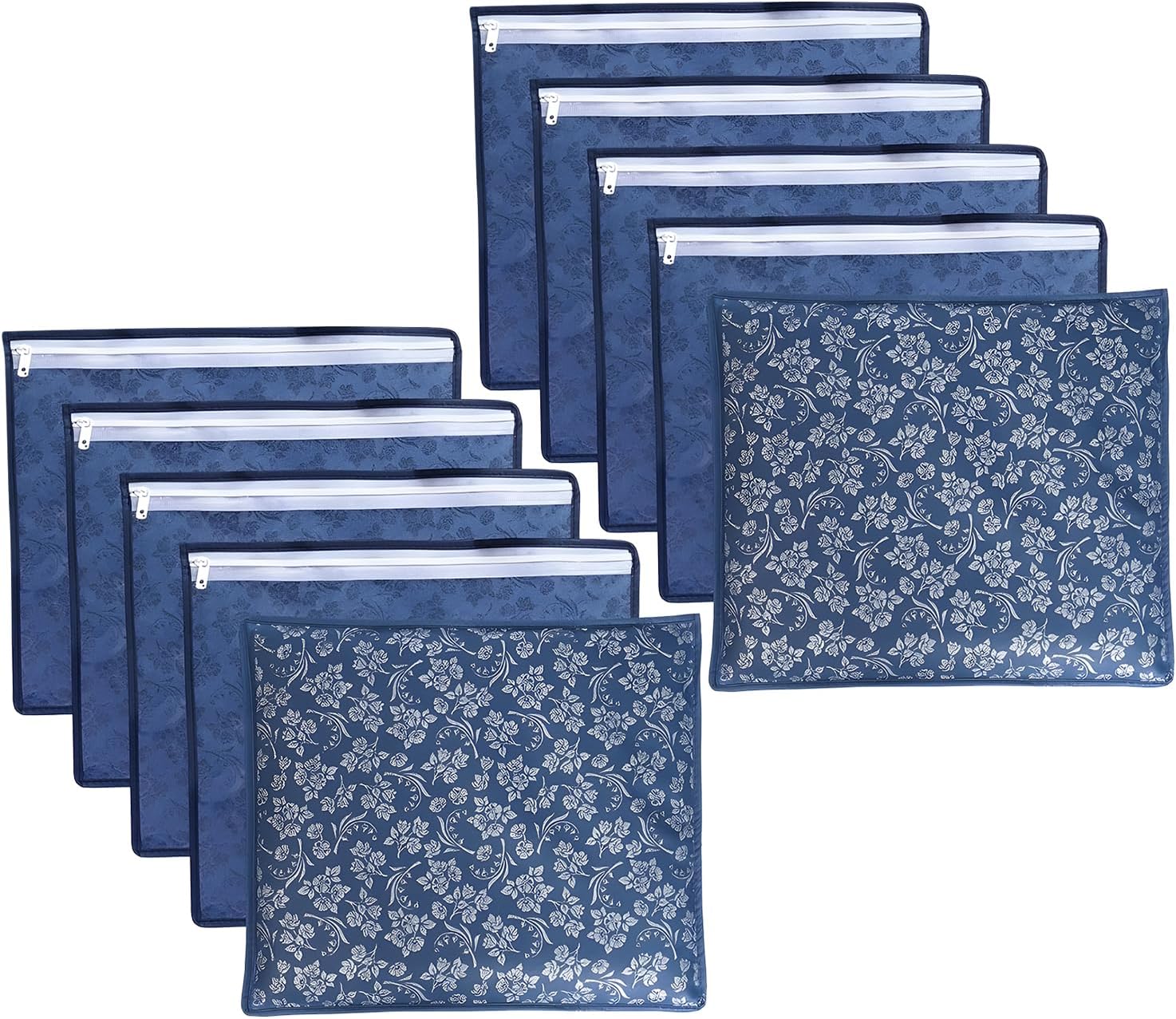 LAXIS Non-Woven Printed Single Saree Cover, Saree Bag Pack of 10Pcs, Transparent Saree Covers With Zip, Saree Covers For Storage, Wardrobe Organiser, Size-36x42x2cm (Blue)