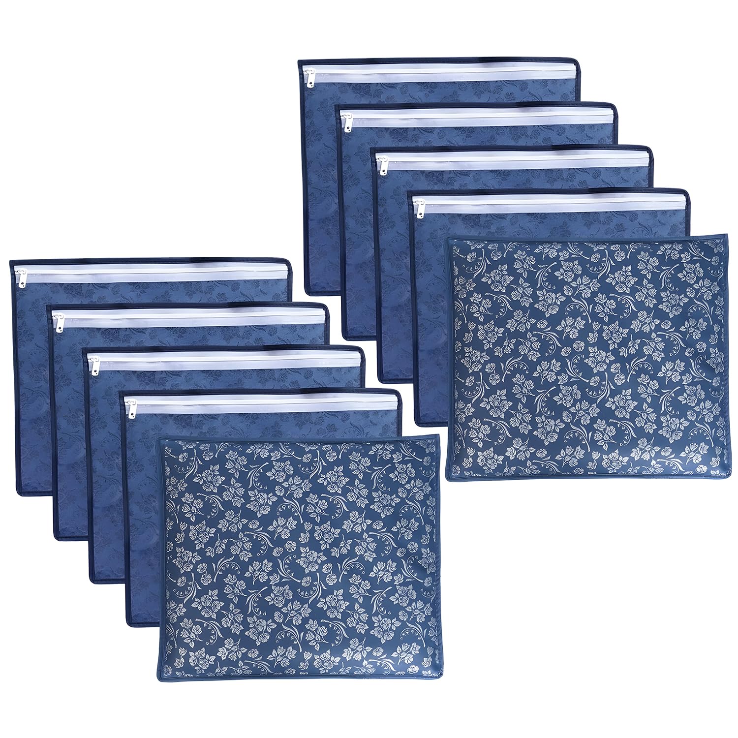 LAXIS® Non-Woven Printed Single Saree Cover, Saree Bag Pack of 10Pcs, Transparent Saree Covers With Zip, Saree Covers For Storage, Wardrobe Organiser, Size-36x42x2cm (Blue)
