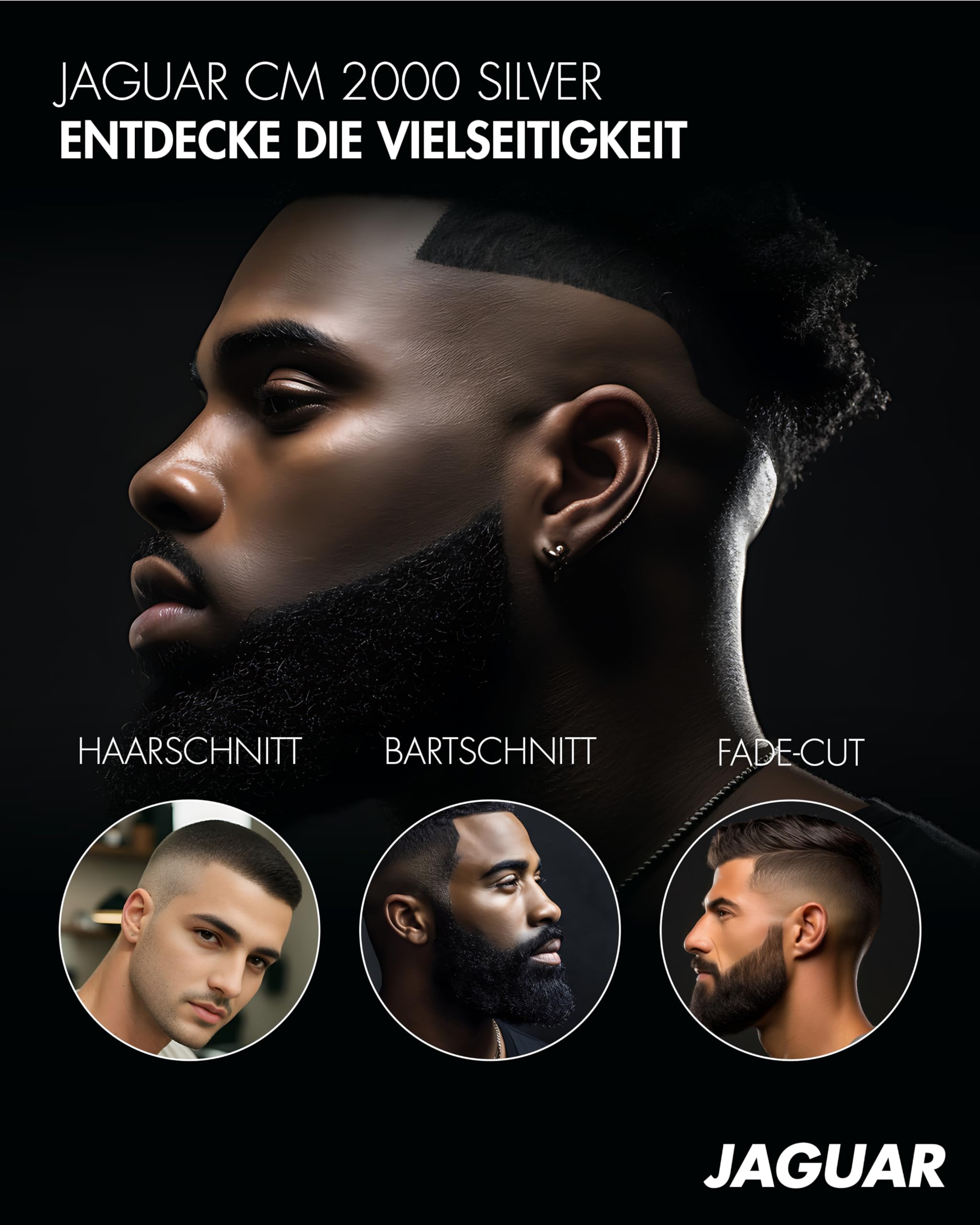 JAGUAR Haarschneidemaschine CM 2000 Silver | Profi-Haarclipper für Netzbetrieb | Schnellmontage-System | Aufsteckkammset | vom Profi für Dich