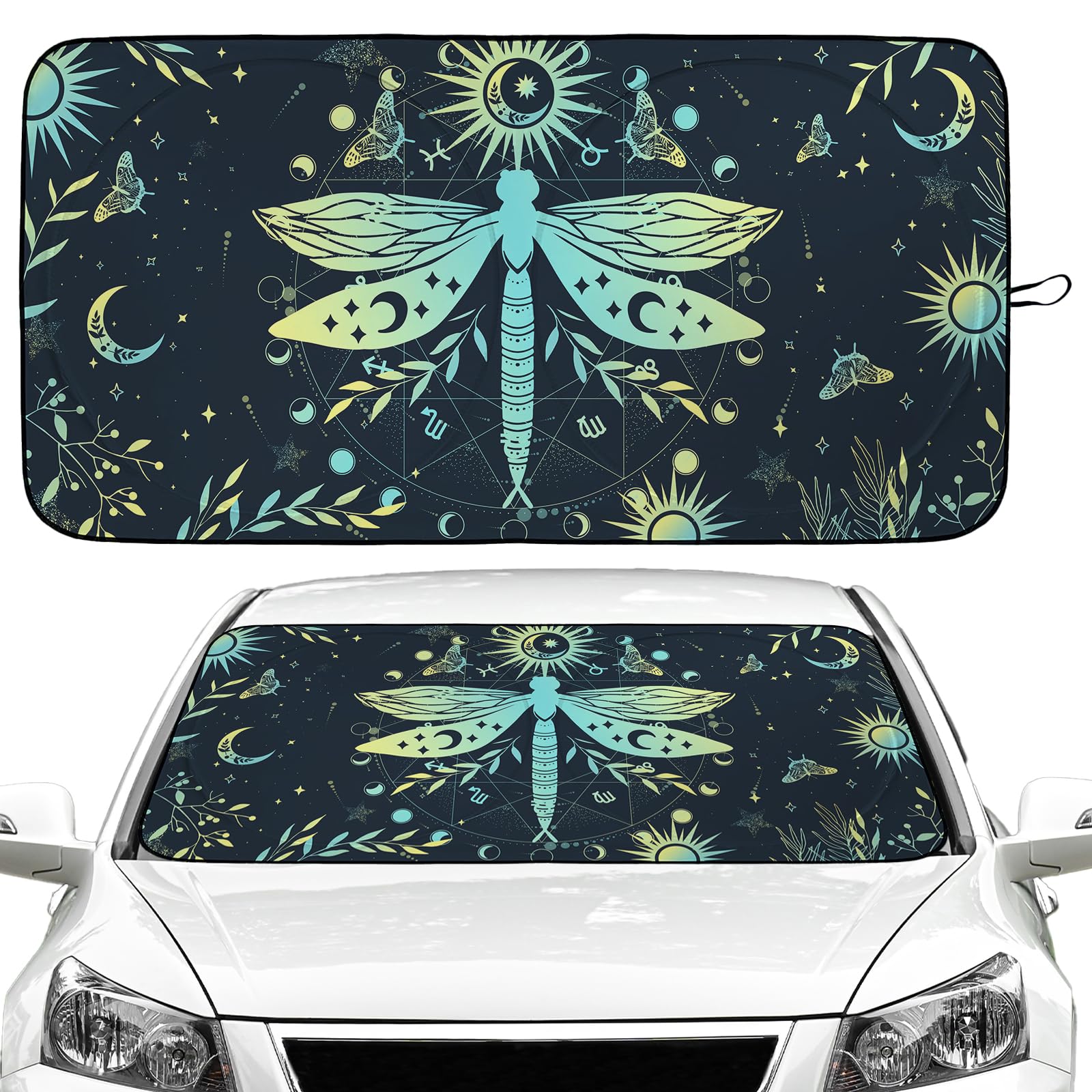 Dragonfly Car Windshield Sun Shade Foldable Sunshade Front Window Cover Sun Visor Protector Accessories (59x27.5 inches)