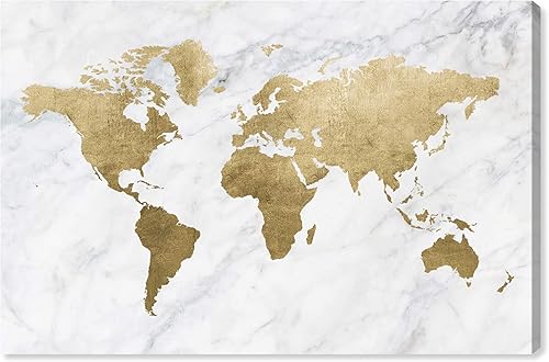 The Oliver Gal Artist Co. Oliver Gal 'Mapamundi Marble' - Lienzo decorativo para pared, 36.0 x 24.0in, color gris