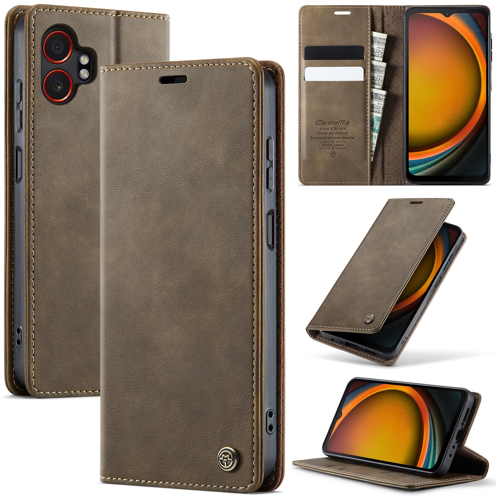 Case for Samsung Galaxy Xcover 7 Pro Case, Premium PU Leather Flip Case, Wallet Case, Shockproof RFID Blocking Protective Case for Galaxy Xcover 7 Pro, Coffee