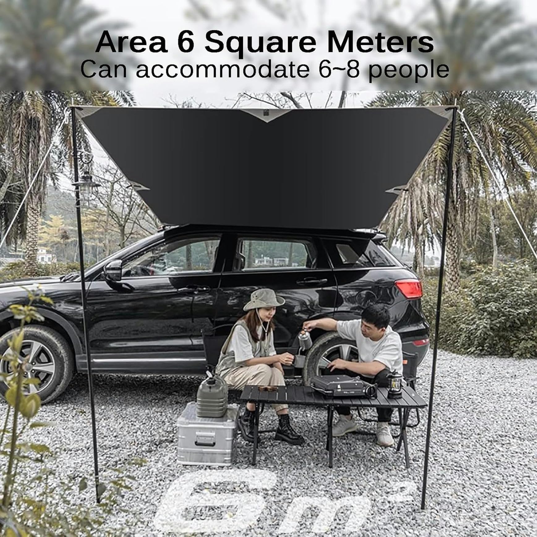 Veranda Camper Portatile, Tenda da Tetto Auto Impermeabile, Tendalino Multifunzionale con Pali Regolabili e Ventose