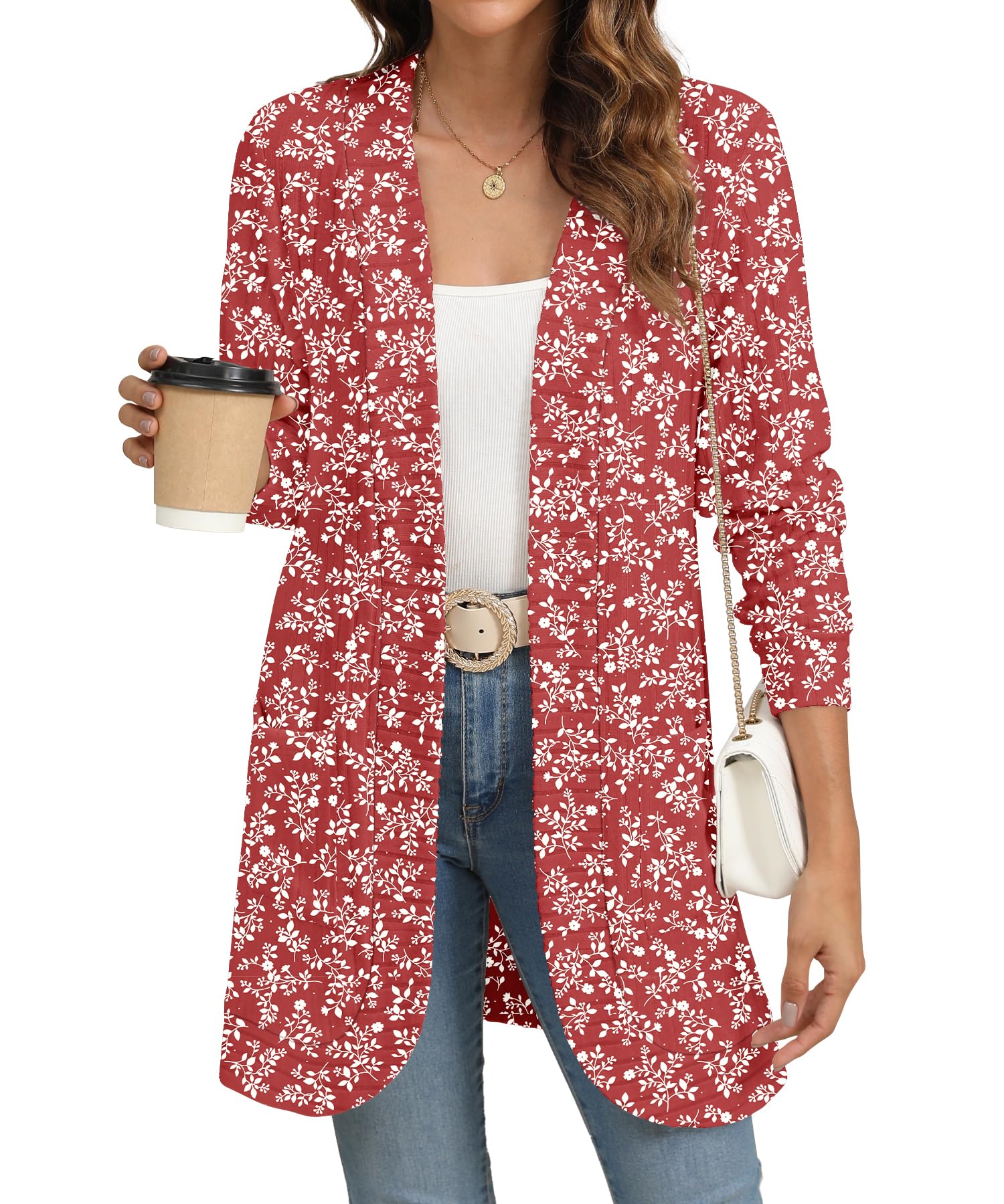 YSYOKOW Women Long Sleeve Open Front Cardigan Casual Lightweight Long Cardigans Loose Knit Outwear with Pockets