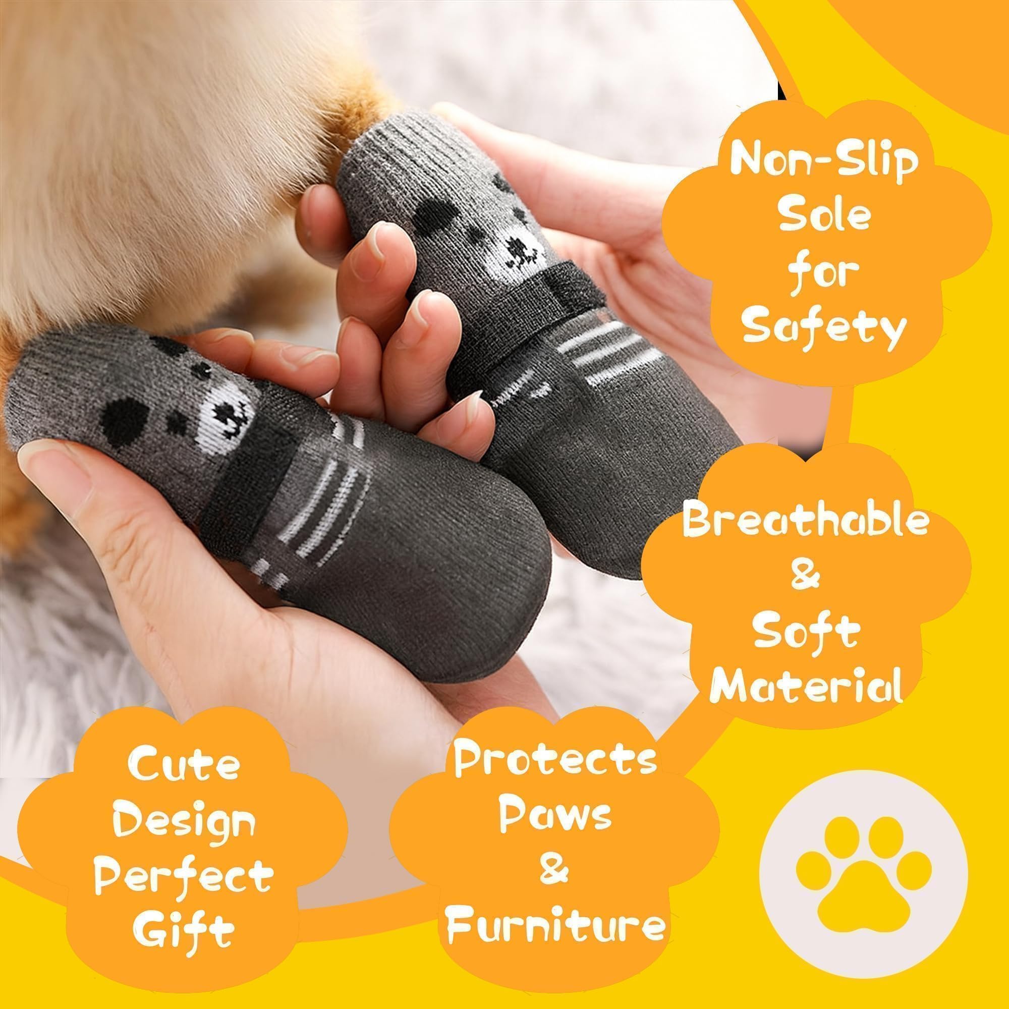 Chaussettes pour Chien Taille M, Chaussons Antidérapants avec Velcro Réglable, Protection des Pattes pour Chien, pour Petit Chien de 4 à 6 kg, Intérieur et Courtes Sorties, Noir, Lot de 4
