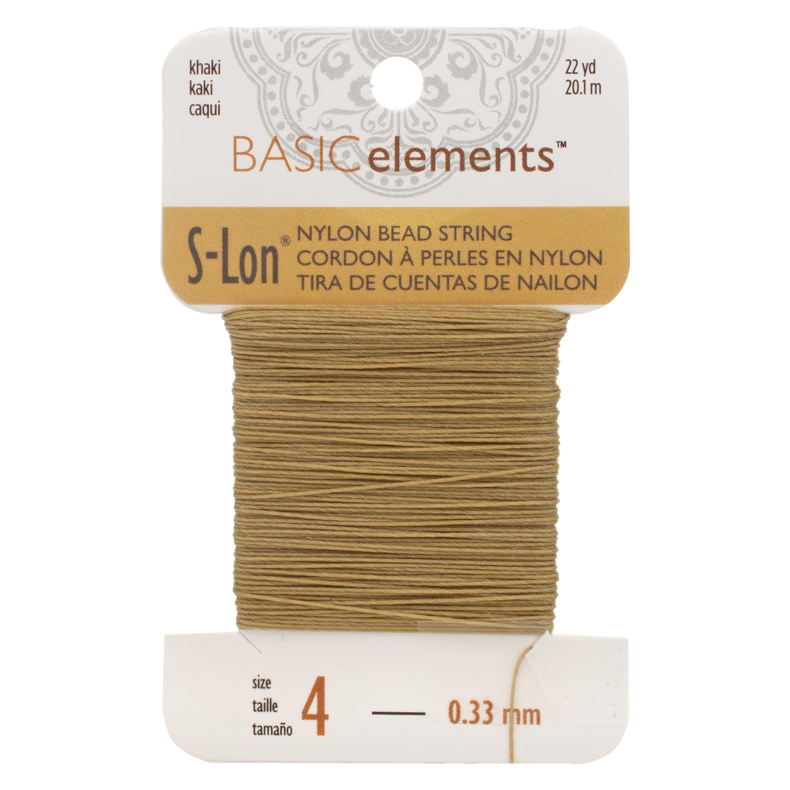 The Beadsmith Khaki S-Lon Nylon Beading Thread – Color, Size 4 (0.33 Mm), 22 Yards (20.1 M), Strong & Flexible Stringing Cord