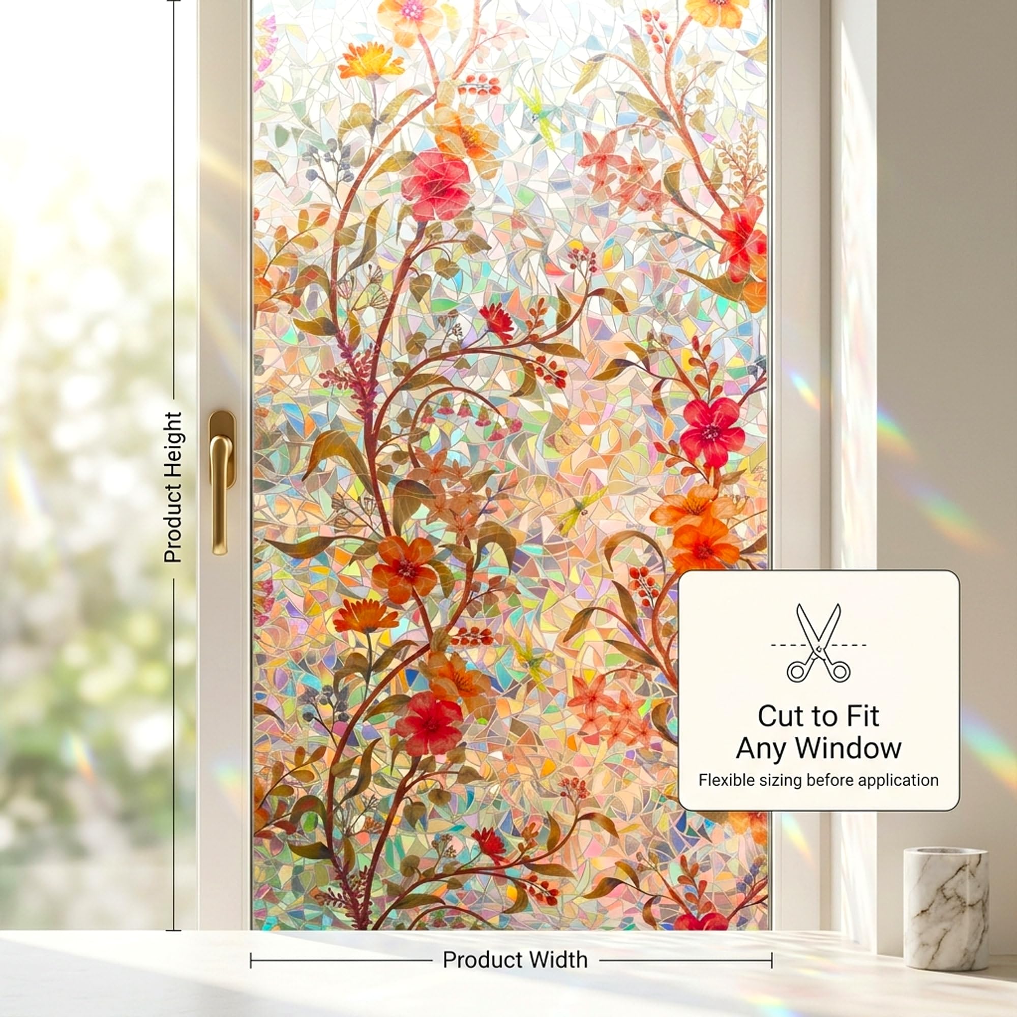 Film électrostatique pour fenêtre de porte - Motif fleurs rouges - Contrôle de la chaleur - Anti-UV - Pour la maison et le bureau - 60 x 300 cm
